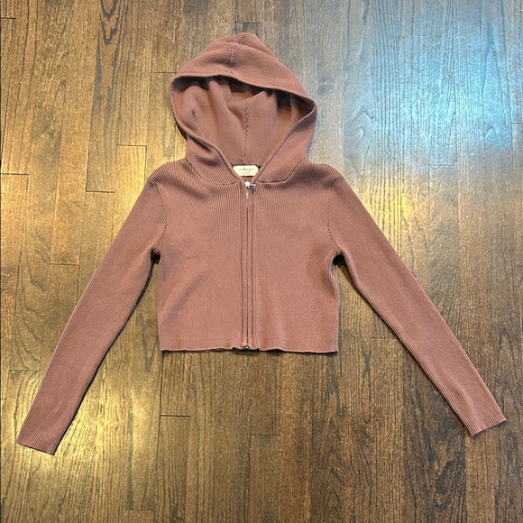 Audrey 3+1 Tops - Audrey 3+1 Women’s Mauve Cropped Zip-Up Hoodie Size Small